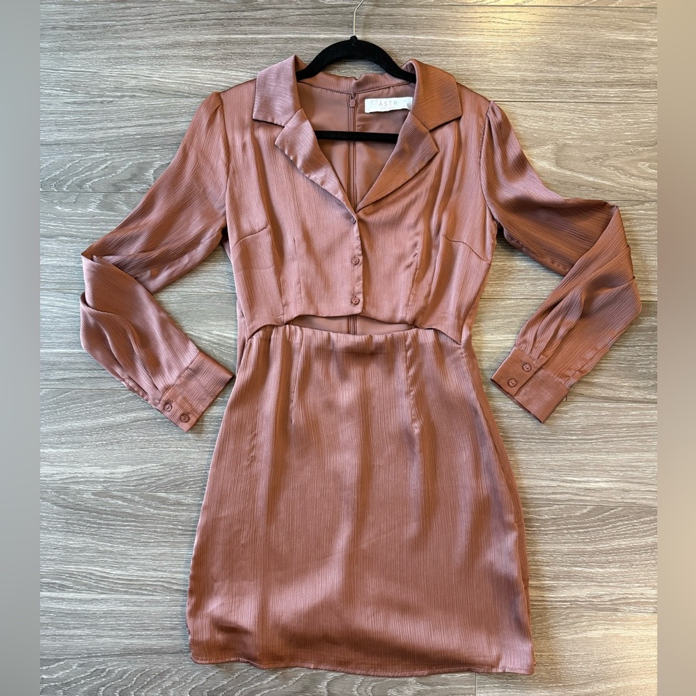 Astr Long Sleeve Satin Dress in Mauve